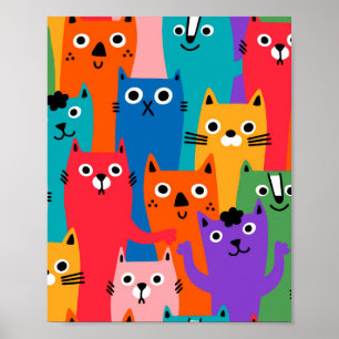 Colourful cats pattern poster