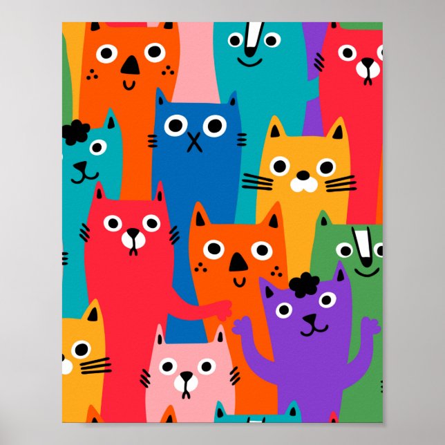 Colourful cats pattern poster (Front)