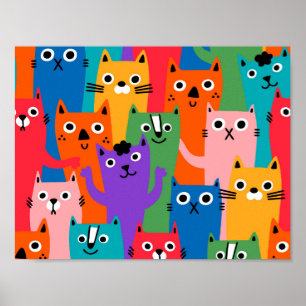 Colourful cats pattern poster