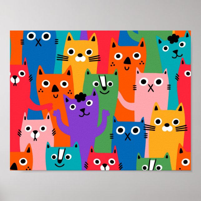 Colourful cats pattern poster (Front)