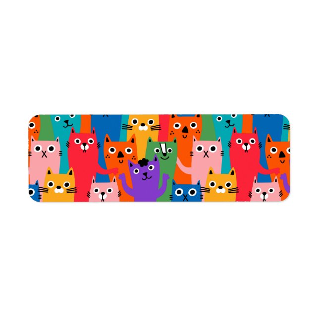 Colourful cats pattern return address label (Front)