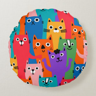 Colourful cats pattern round cushion