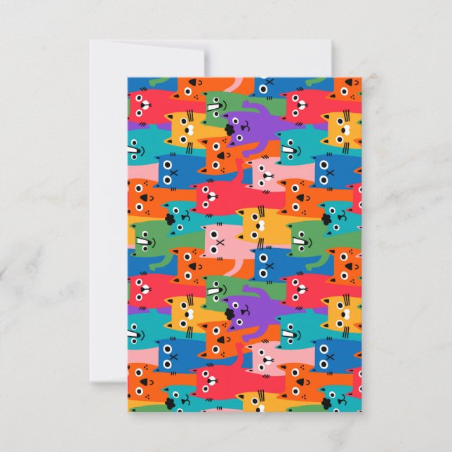 Colourful cats pattern RSVP card (Front)