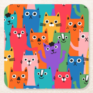 Colourful cats pattern square paper coaster