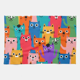 Colourful cats pattern tea towel
