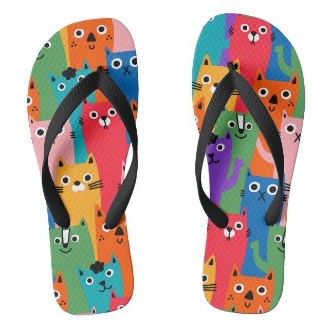 Colourful cats pattern thongs (Footbed)