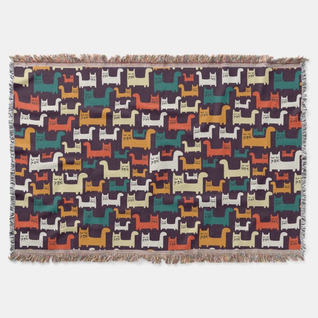 Colourful Cats Pattern throw blanket (Front)