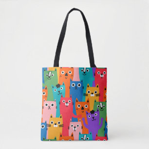 Colourful cats pattern tote bag