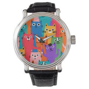 Colourful cats pattern watch