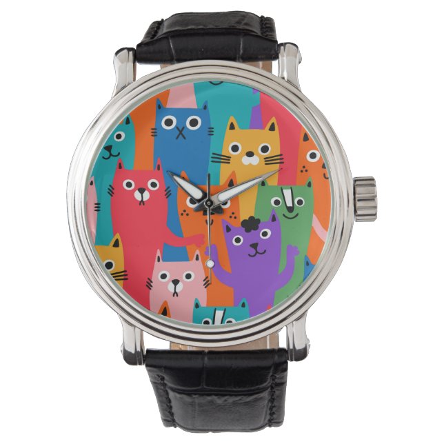 Colourful cats pattern watch (Front)
