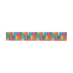 Colourful cats pattern wraparound address label