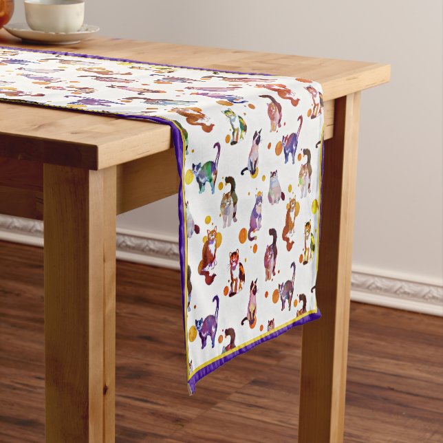 Colourful cats short table runner (In Situ)