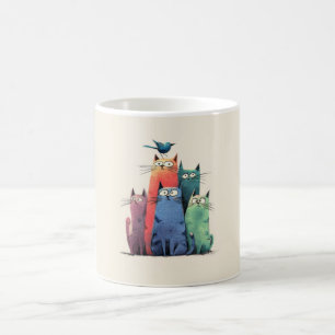 Colourful Cats Stack – Cute Whimsical Cat Art Coffee Mug