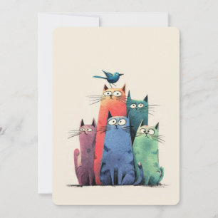 Colourful Cats Stack – Cute Whimsical Cat Art Holiday Card