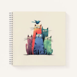Colourful Cats Stack – Cute Whimsical Cat Art Notebook