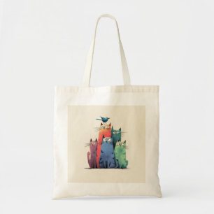 Colourful Cats Stack – Cute Whimsical Cat Art Tote Bag
