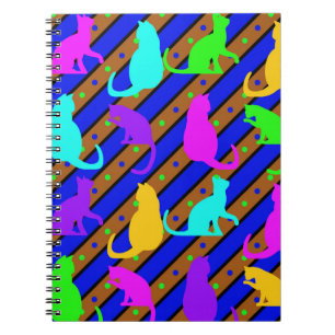 Colourful Cats stripes and polkadots Animal art Notebook