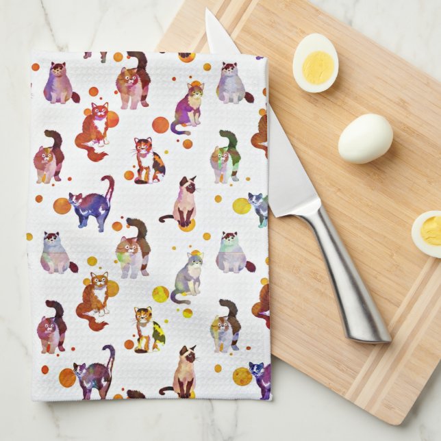 Colourful cats tea towel (Quarter Fold)