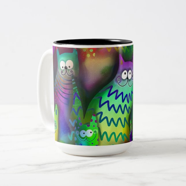 Colourful cats Two-Tone coffee mug (Front Left)