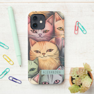 Colourful Cats Whimsical Doodle iPhone 12 Case
