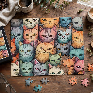 Colourful Cats Whimsical Doodle  Jigsaw Puzzle