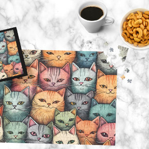 Colourful Cats Whimsical Doodle  Jigsaw Puzzle