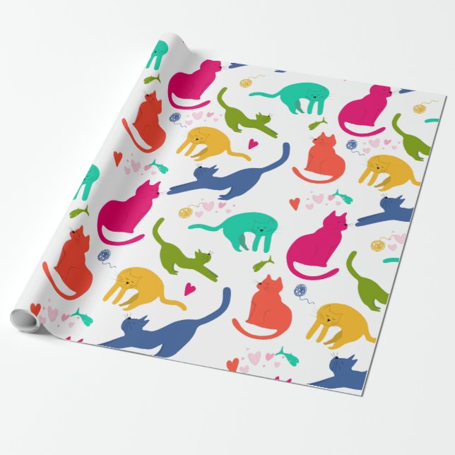 Colourful Cats Wrapping Paper (Unrolled)