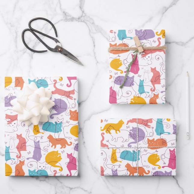 Colourful Cats Wrapping Paper (Front)