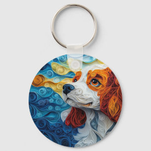 Colourful Cavalier King Charles Dog Portrait Key Ring