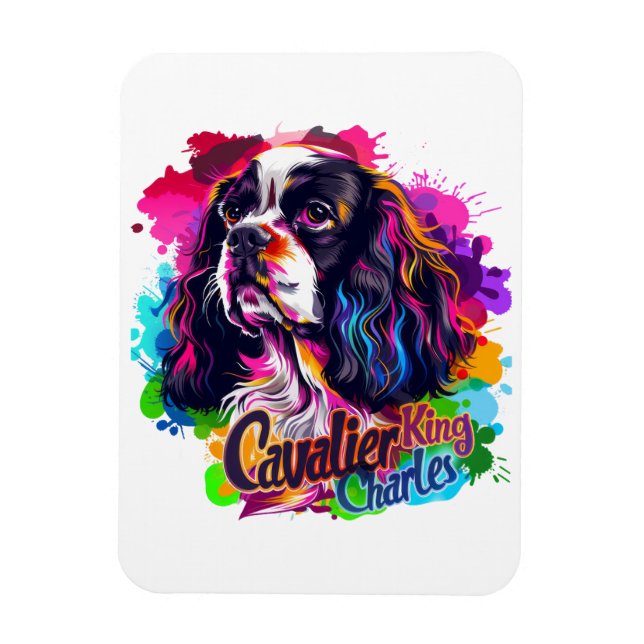 Colourful Cavalier King Charles Spaniel Vibrant Do Magnet (Vertical)