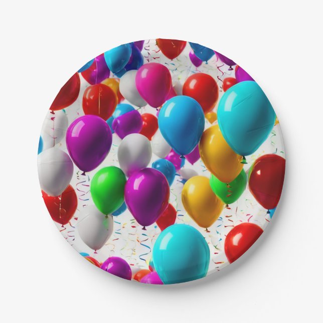 Colourful Celebration Balloon Design Paper Plate (Front)