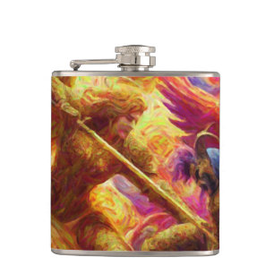Colourful Celestial Conflict Abstract Painting Hip Flask