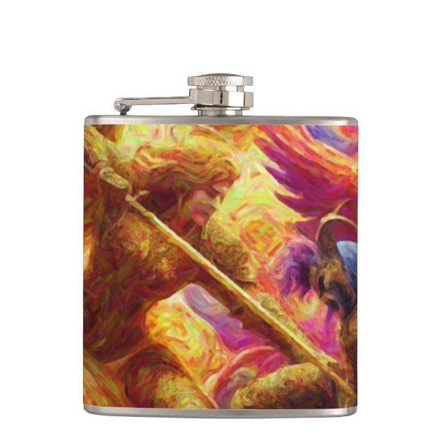 Colourful Celestial Conflict Abstract Painting Hip Flask (Front)