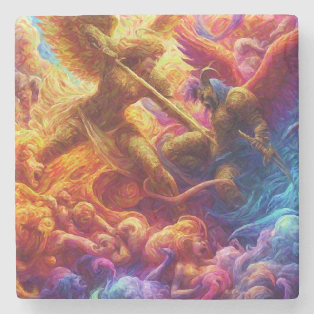 Colourful Celestial Conflict Abstract Painting Stone Coaster (Front)