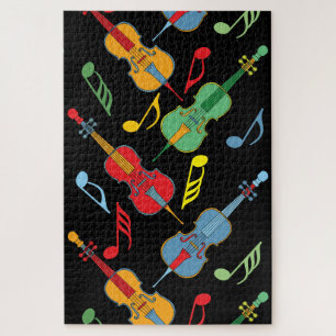 Colourful Cellos and Music Notes  Pattern Jigsaw Puzzle