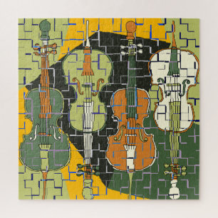 Colourful Cellos Pattern Blues Jigsaw Puzzle