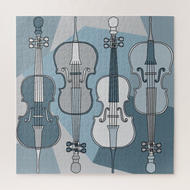 Colourful Cellos Pattern Blues Jigsaw Puzzle (Vertical)