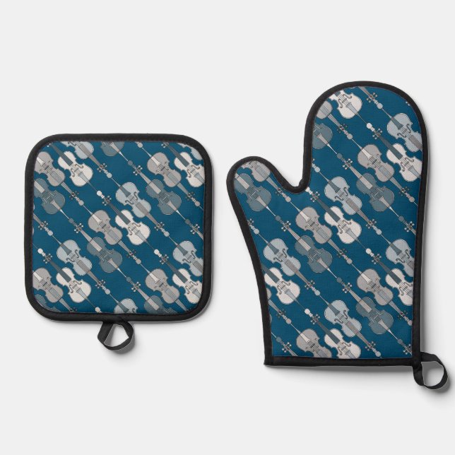 Colourful Cellos Pattern  Oven Mitt & Pot Holder Set (Front)