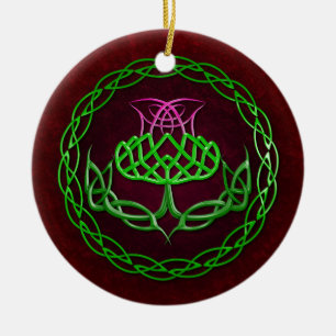 Colourful Celtic Knot Thistle Ceramic Tree Decoration