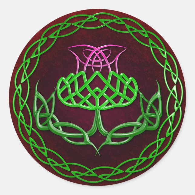 Colourful Celtic Knot Thistle Classic Round Sticker (Front)