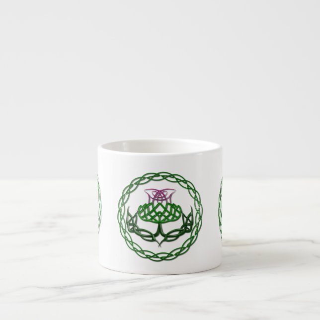 Colourful Celtic Knot Thistle Espresso Cup (Front)