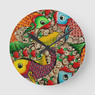 Colourful Ceramic Fish Art Wall Clock