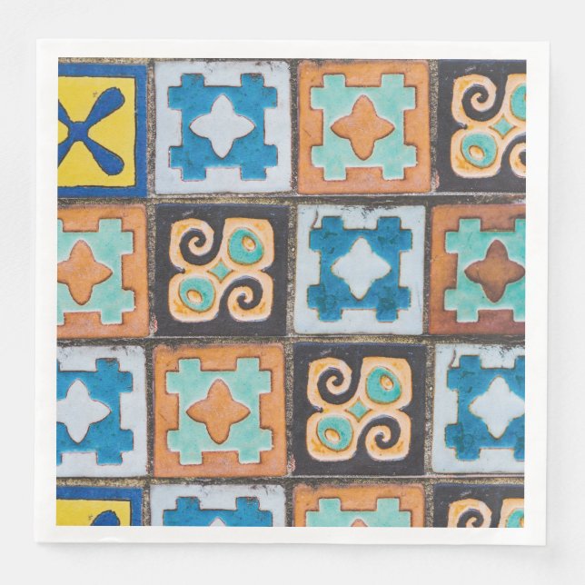 Colourful Ceramic Tiles Pattern Design Napkin (Front)