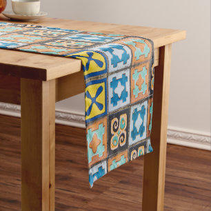 Colourful Ceramic Tiles Pattern Design Short Table Runner