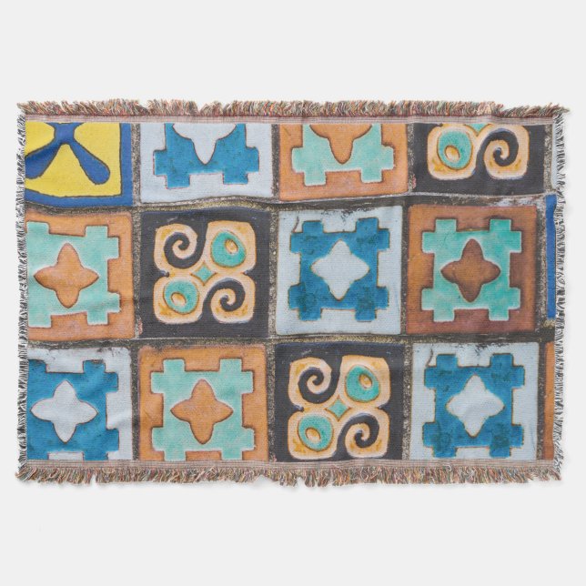 Colourful Ceramic Tiles Pattern Design Throw Blanket (Front)