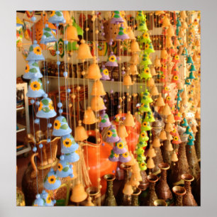 Colourful Ceramic Wind Chimes at a Market Poster