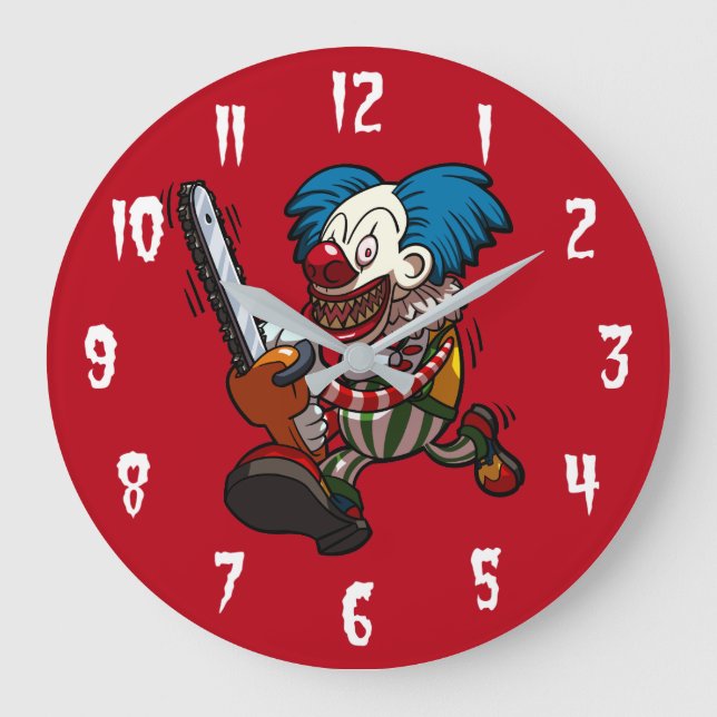Colourful Chainsaw Clown Halloween Horror Cartoon Large Clock (Front)