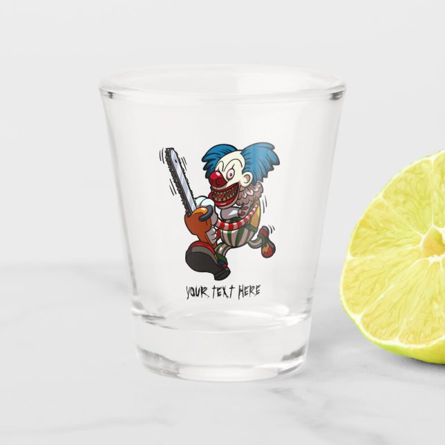 Colourful Chainsaw Clown Halloween Horror Cartoon Shot Glass (Front)