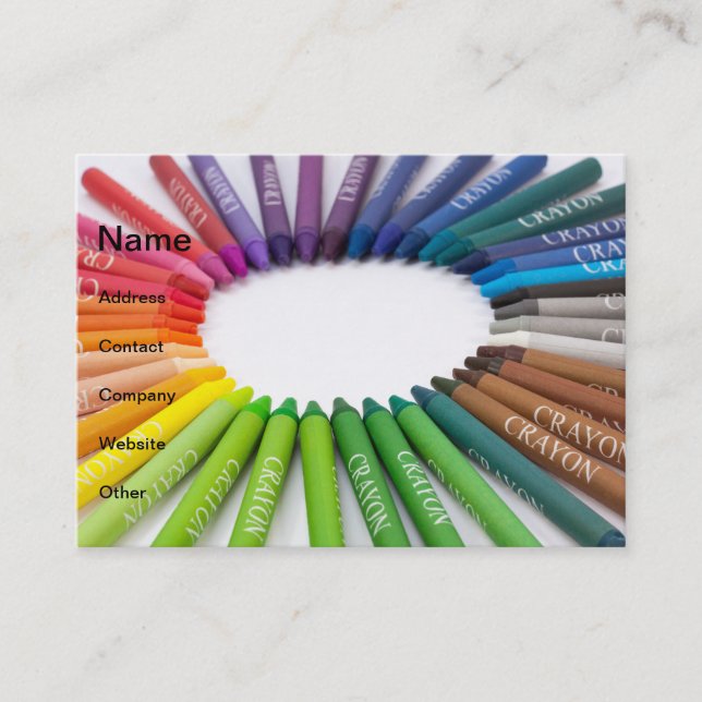 Colourful chalk crayons business card (Front)