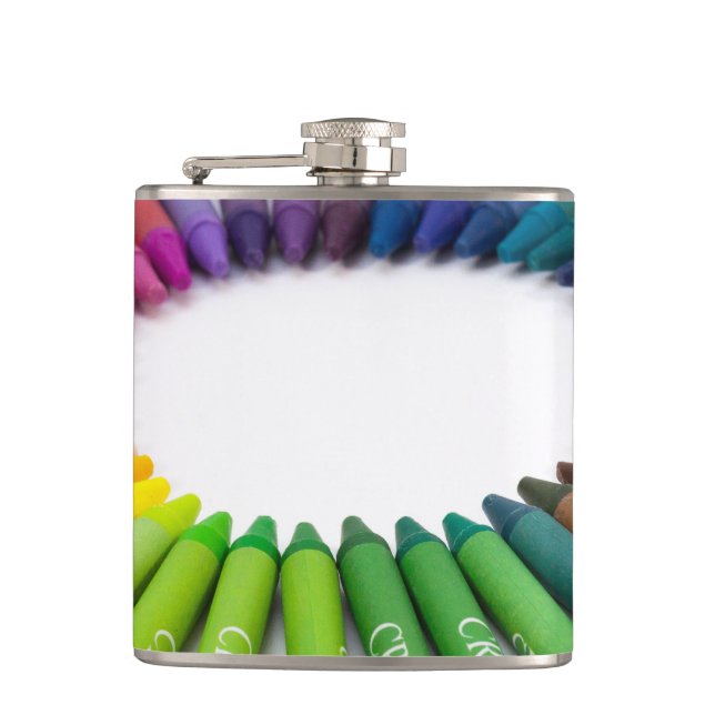 Colourful chalk crayons hip flask (Front)
